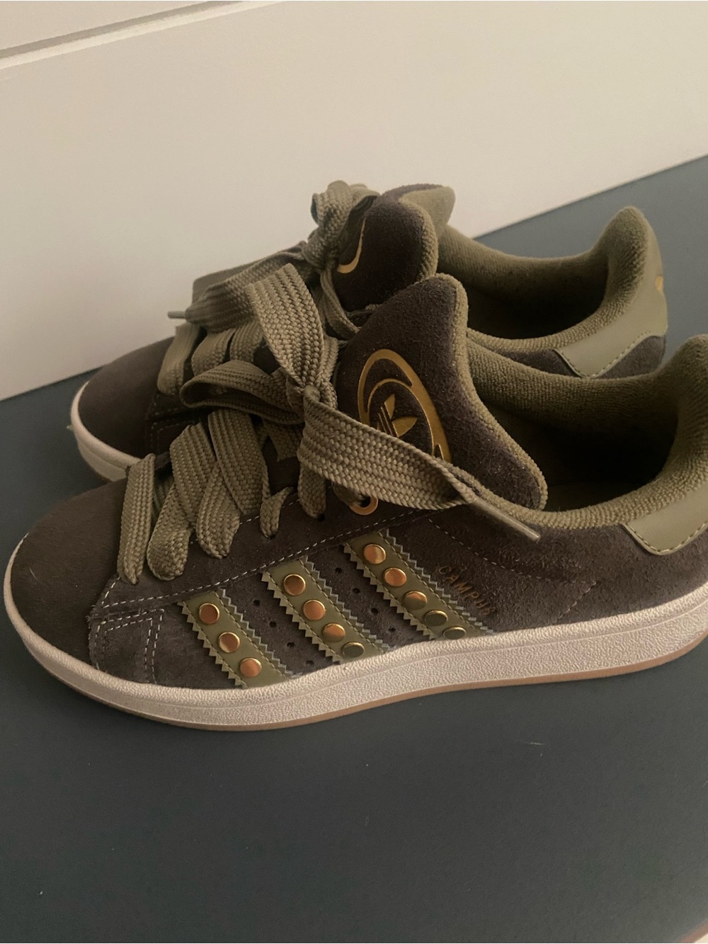 adidas Brown Suede Sneakers with Gold Accents - Picture 2 of 5
